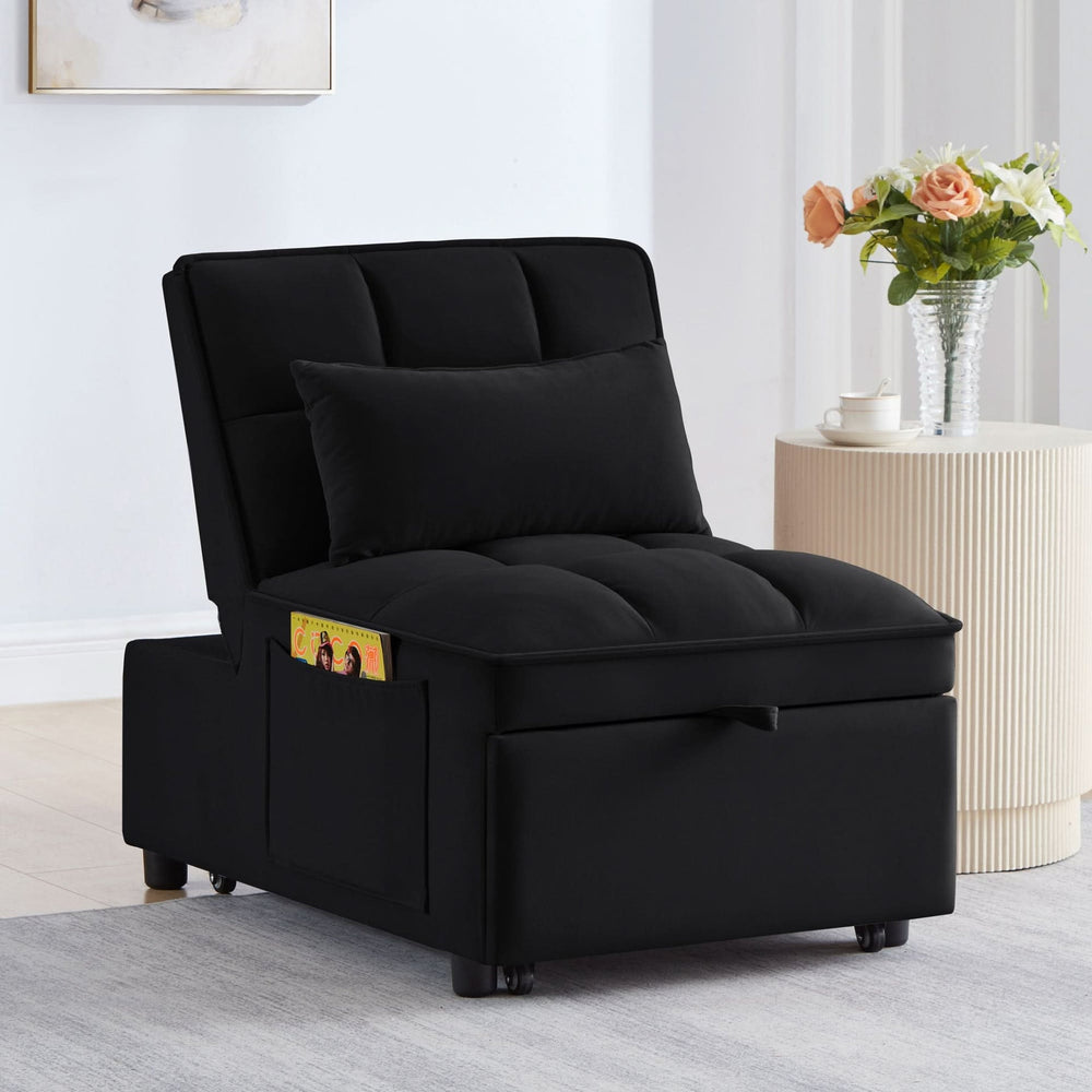 Velvet Sofa Bed Convertible Chaise Lounge Black Living Room American Design Media 2