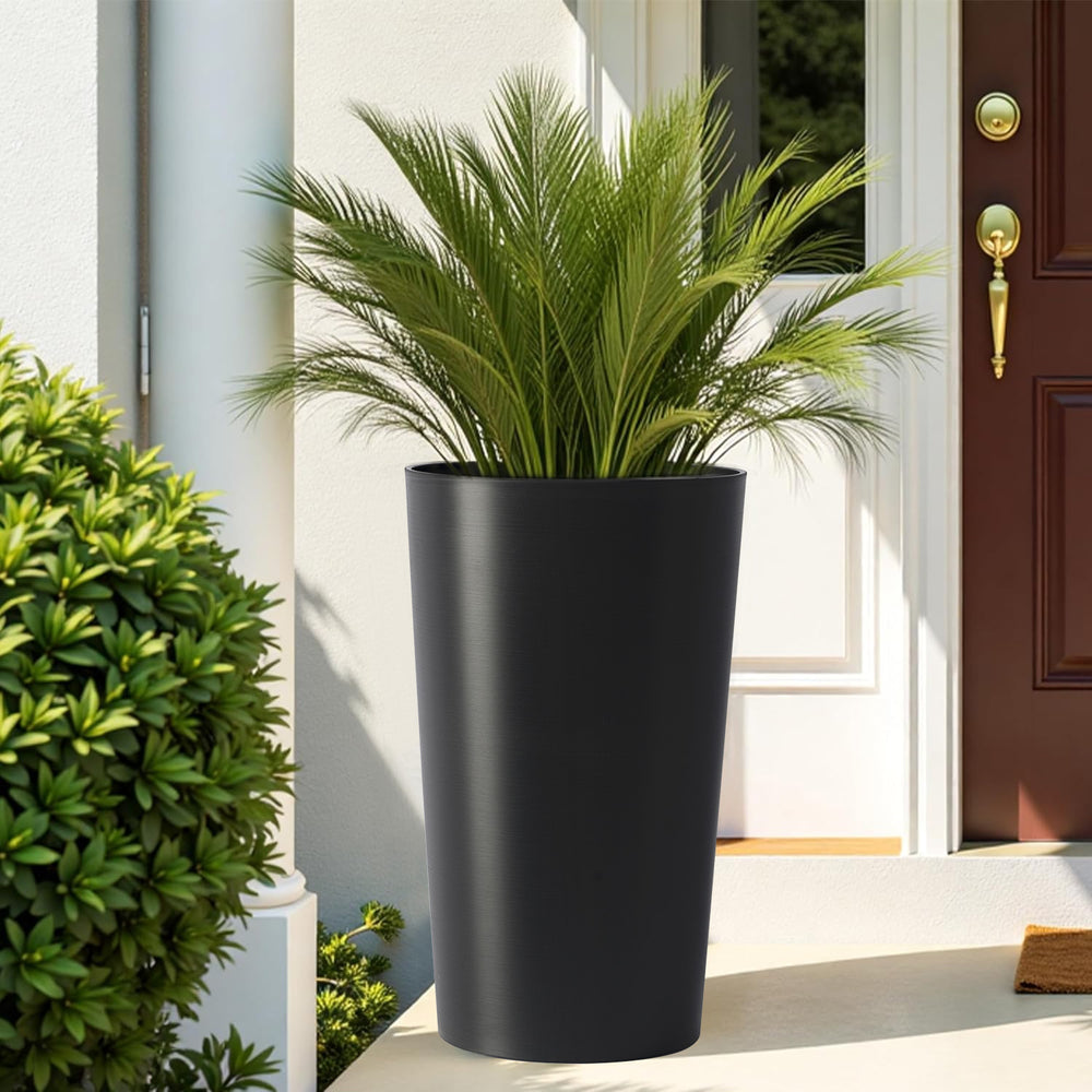 2 Pack Tall 21.7 in Planters for Outdoor Plants Modern Tall Square Planter Box Indoor Outdoor Porch Patio Flower Pot Modern Big Tapered Matte Tree Flower Pot for Garden, (Black) Media 2