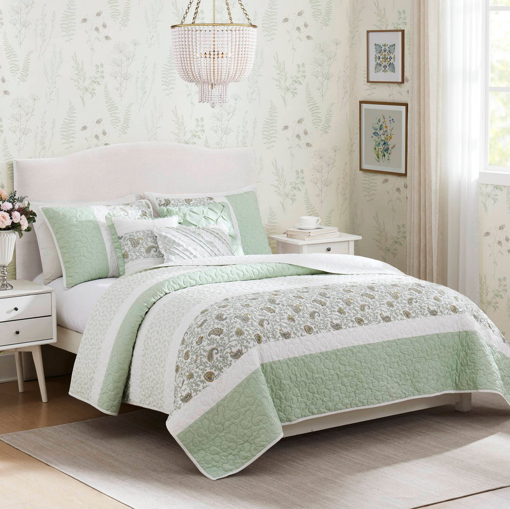 6 Piece Cotton Percale Quilt Set with Throw Pillows King/Cal King Media 1