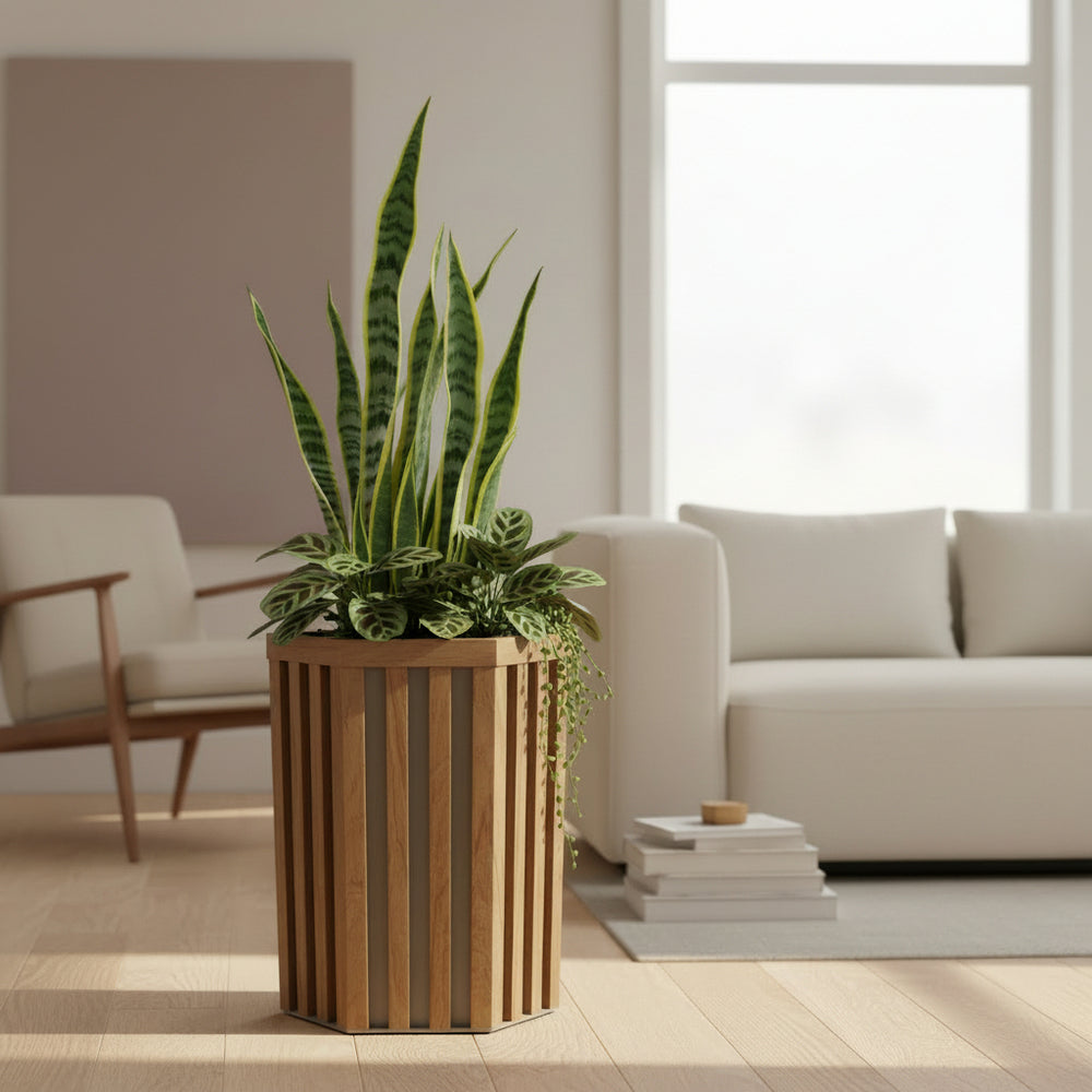 Hexagon Column Planter SM - Medium Brown Media 2