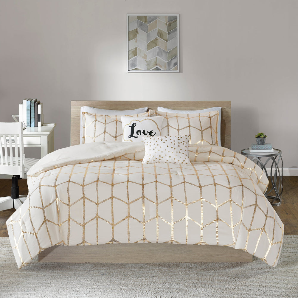 5-Piece Full/Queen 100% Polyester Brushed   Printed Comforter Set Media 1