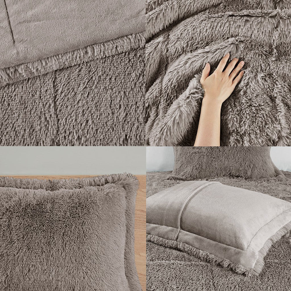 King/Cal King Shaggy Long Fur Comforter Mini Set Media 7