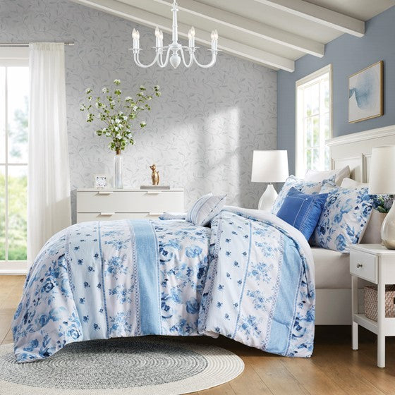 Twin/Twin XL Floral Striped Comforter Set Media 5