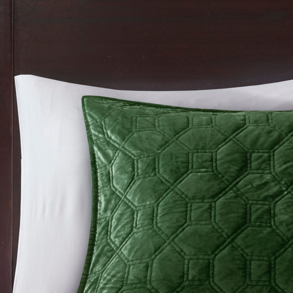 3 Piece Velvet Quilt Set Green Full/Queen Media 7
