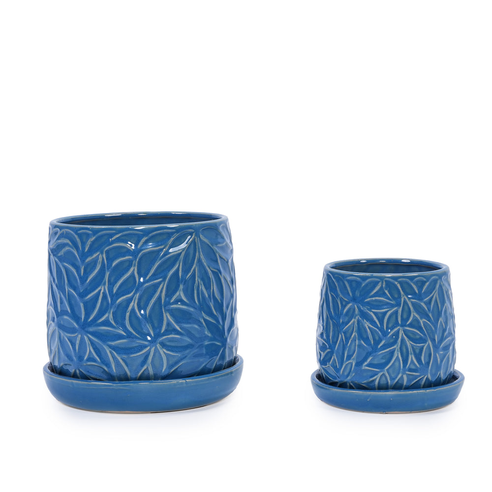 Set of 2 Ceramic Flowerpot, 7' Modern Planter for Patio, Garden, Windowsill - Navy Blue Media 1