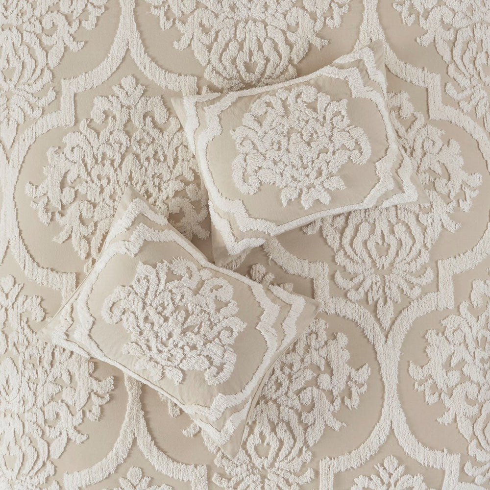 Full/Queen 3 piece Tufted Cotton Chenille Damask Duvet Cover Set Media 14