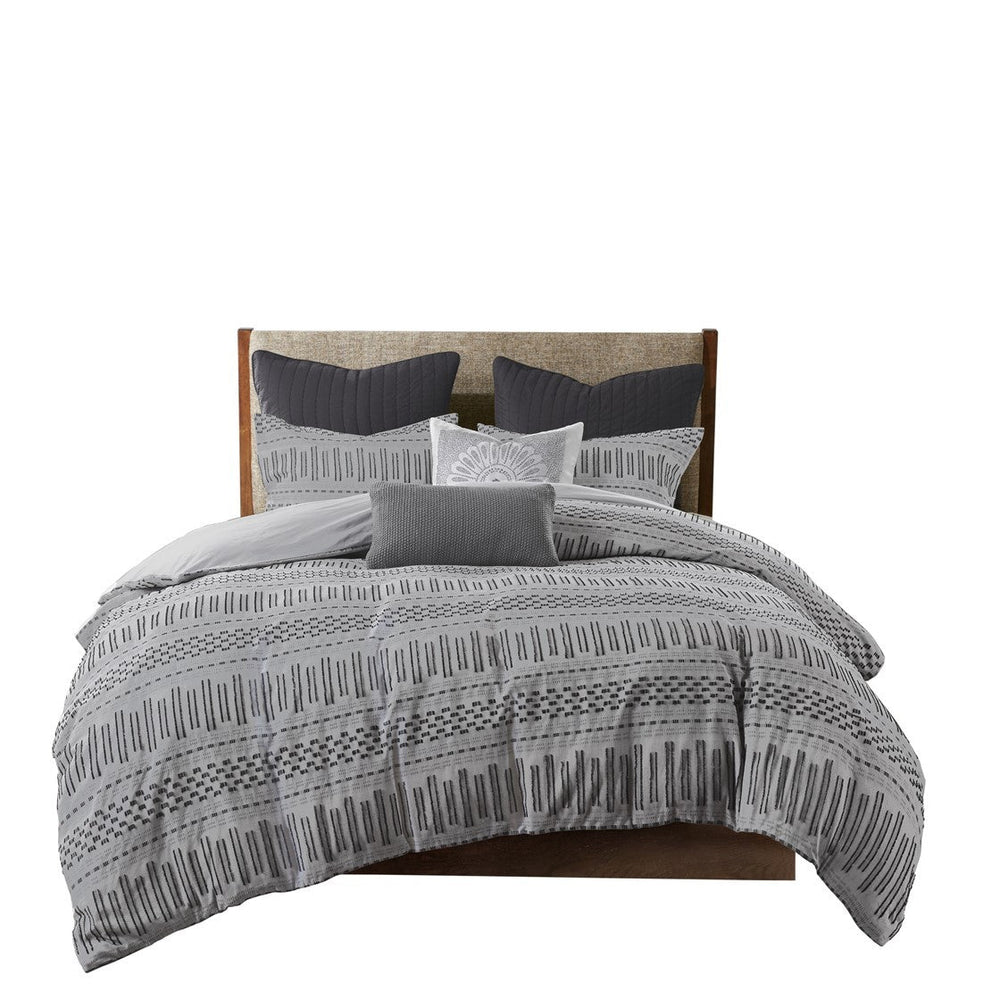 Cotton Jacquard Comforter Mini Set Grey/Black King/Cal King Media 8