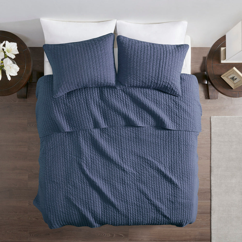 3 Piece Quilt Set Navy Full/Queen Media 7