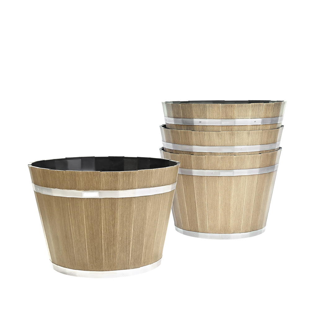 Resin Whiskey Barrel Planter Garden Flower Plant Pot 11.81 x 11.81 x 8.27 in Media 1