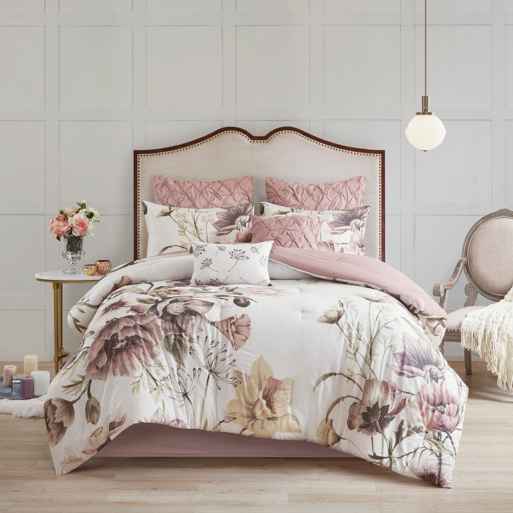 8 Piece Cotton Printed Comforter Set Blush Queen Media 11