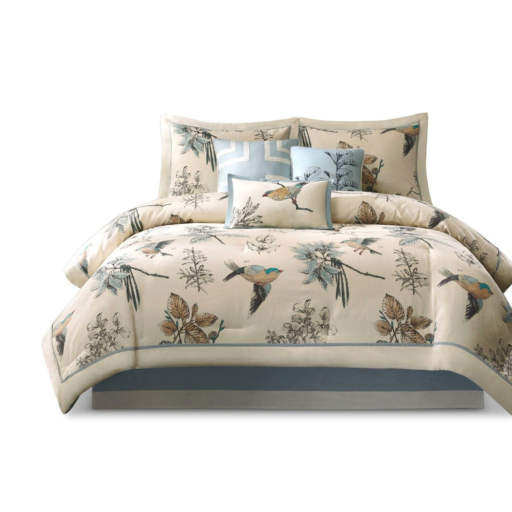 7 Piece Printed Cotton Twill Comforter Set Khaki Cal King Media 9