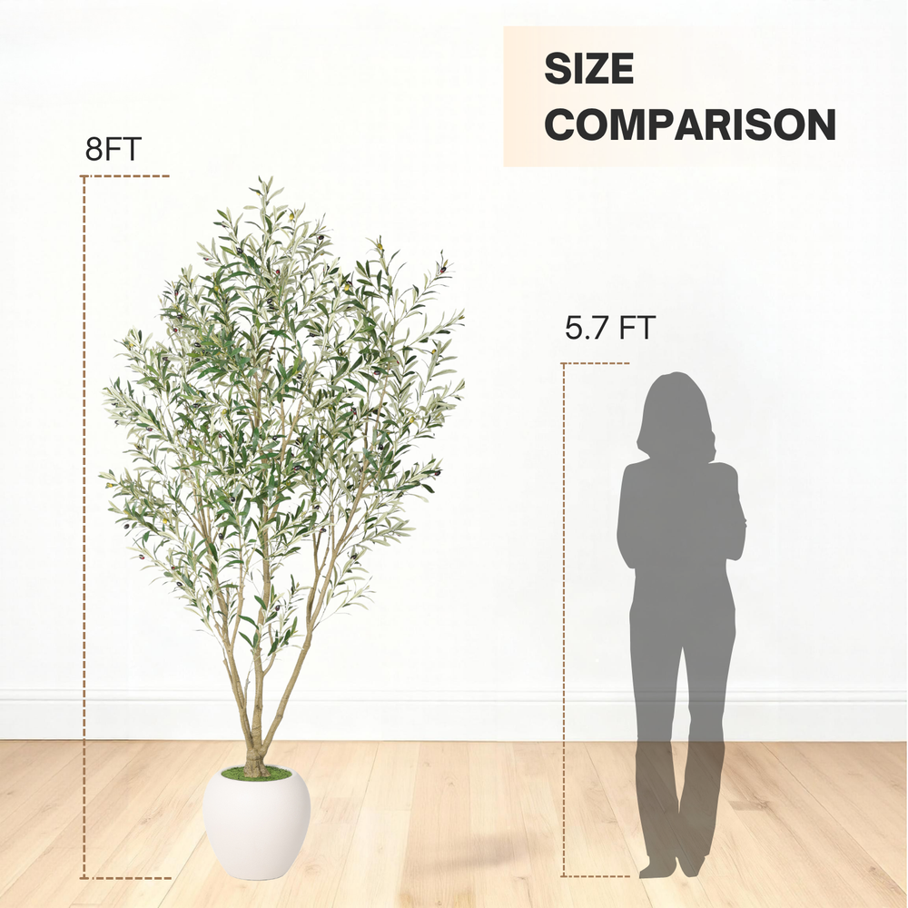 8FT Artificial Olive Tree With Big Decorative White Planter, Tall Indoor & Covered Outdoor Decorative Tree, 1pc/set Media 8