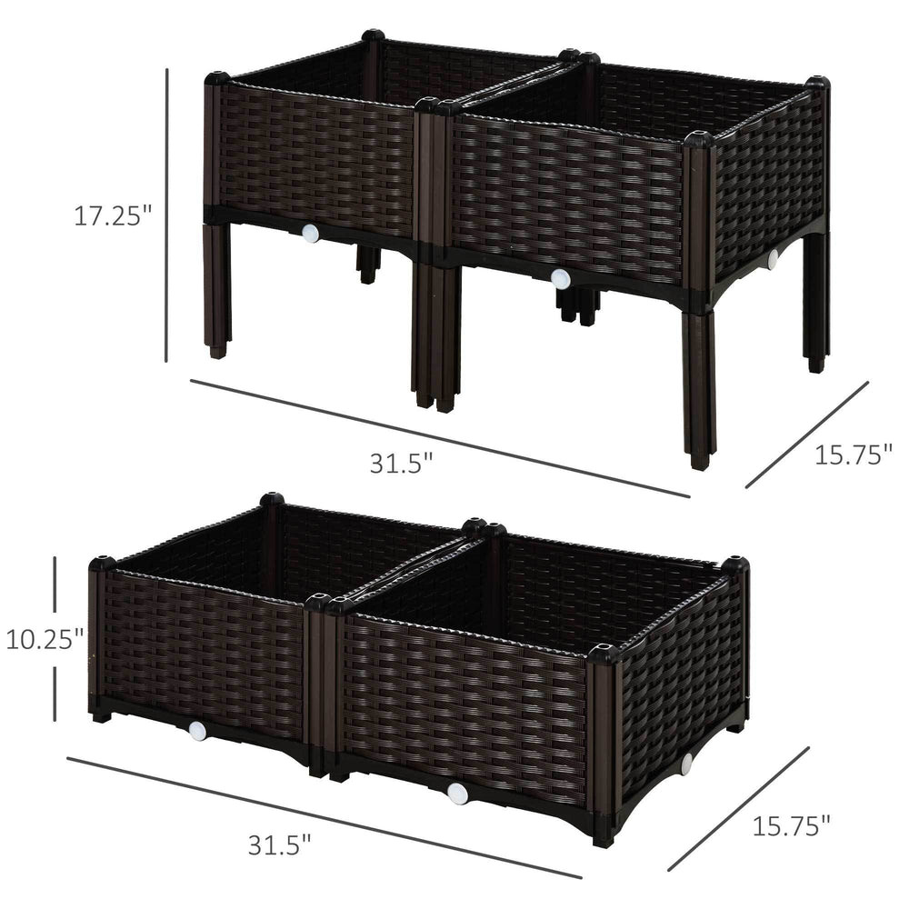 Outsunny 4 Piece Raised Garden Bed with Legs, Self-Watering Planter Box Raised Bed to Grow Flowers, Herbs & Vegetables, Brown Media 10