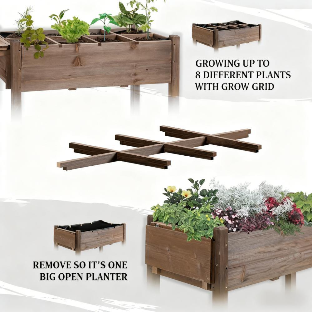 Planter Box,Wooden Garden Box,with 8 Pockets and Lockable Wheels,Foldable Side Clapboard,Elevated and Self-Draining Design Media 5