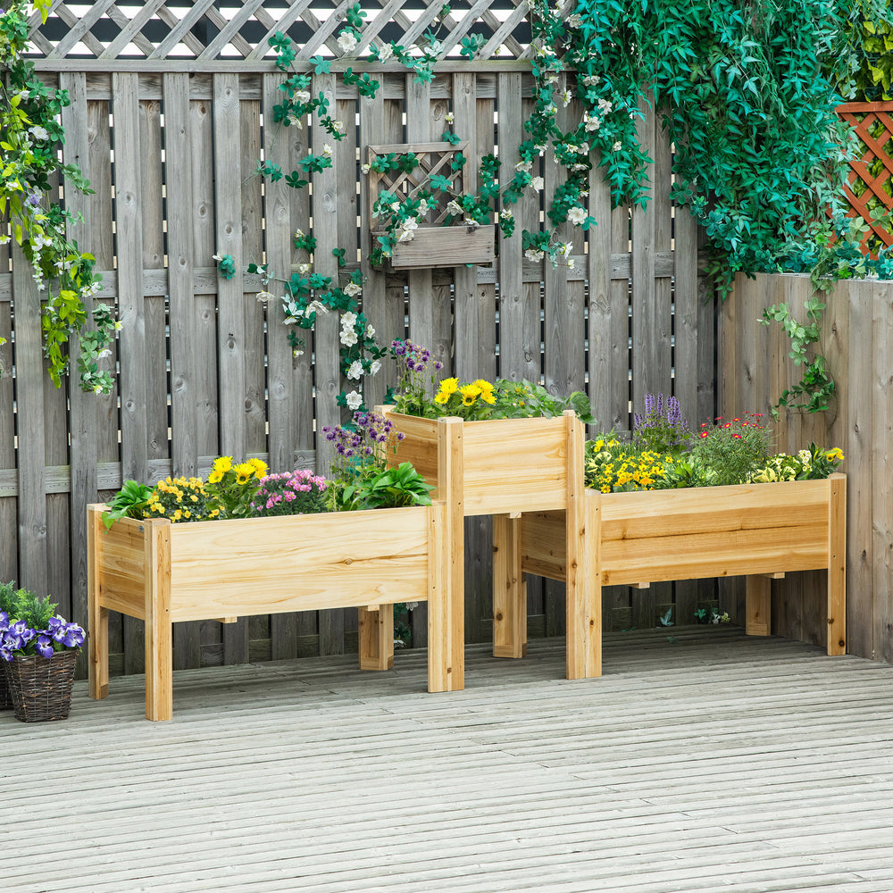 Outsunny Raised Garden Bed Set of 3, Wooden Elevated Planter Box with Legs and Bed Liner, for Backyard and Patio to Grow Vegetables, Herbs, and Flowers, Natural Media 7