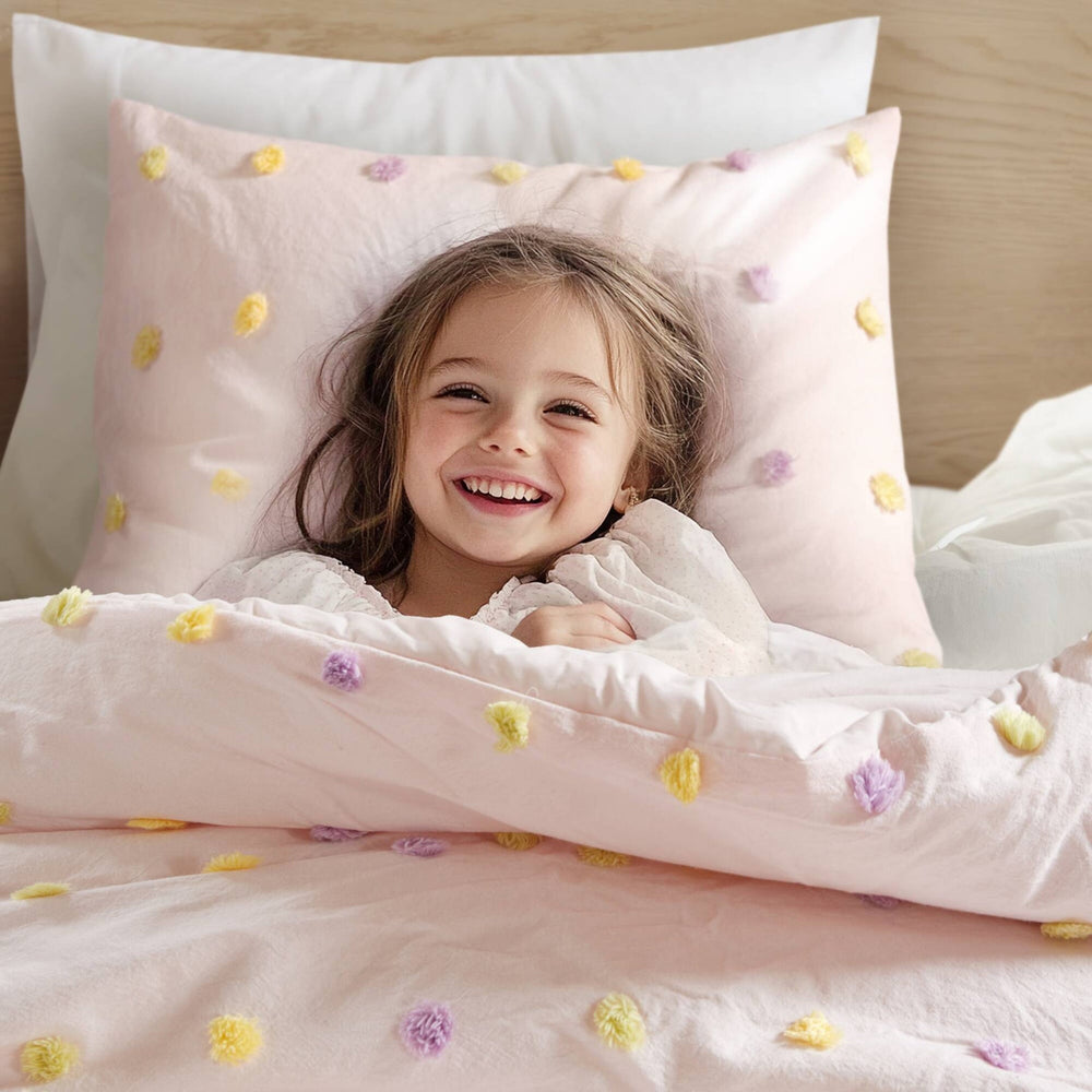5PCS Full/Queen Cotton Jacquard Pom Pom Comforter Set Media 5