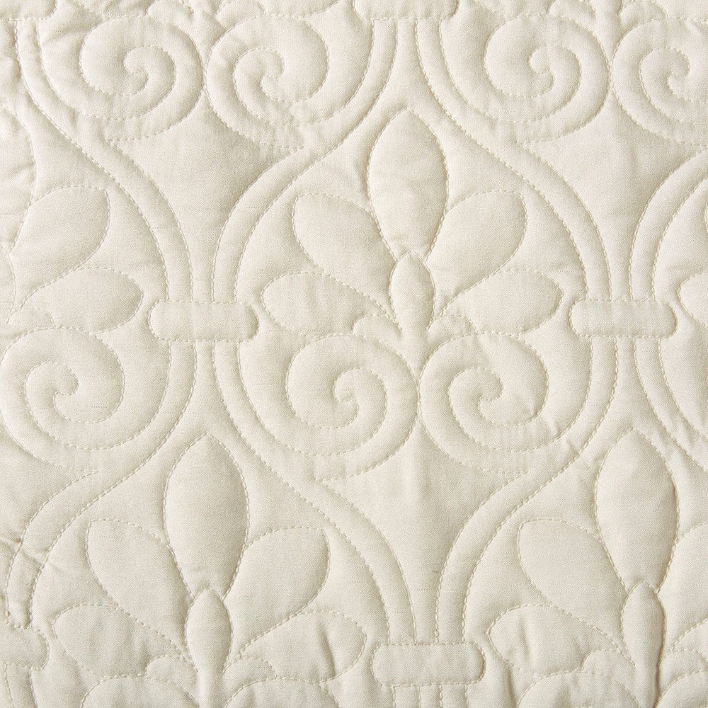 3 Piece Split Corner Pleated Quilted Bedspread Cream Queen Media 9