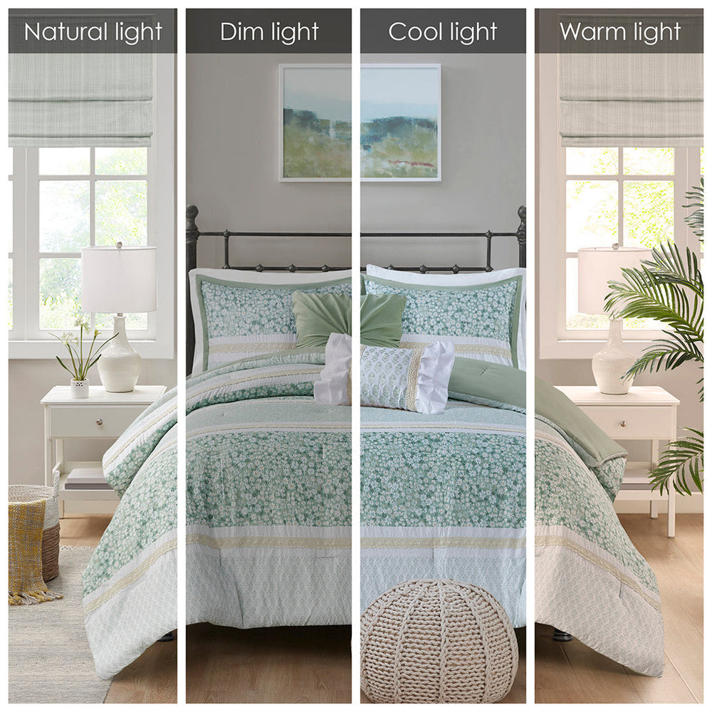 Full/Queen 5 Piece Seersucker Comforter Set with Throw Pillows Media 7