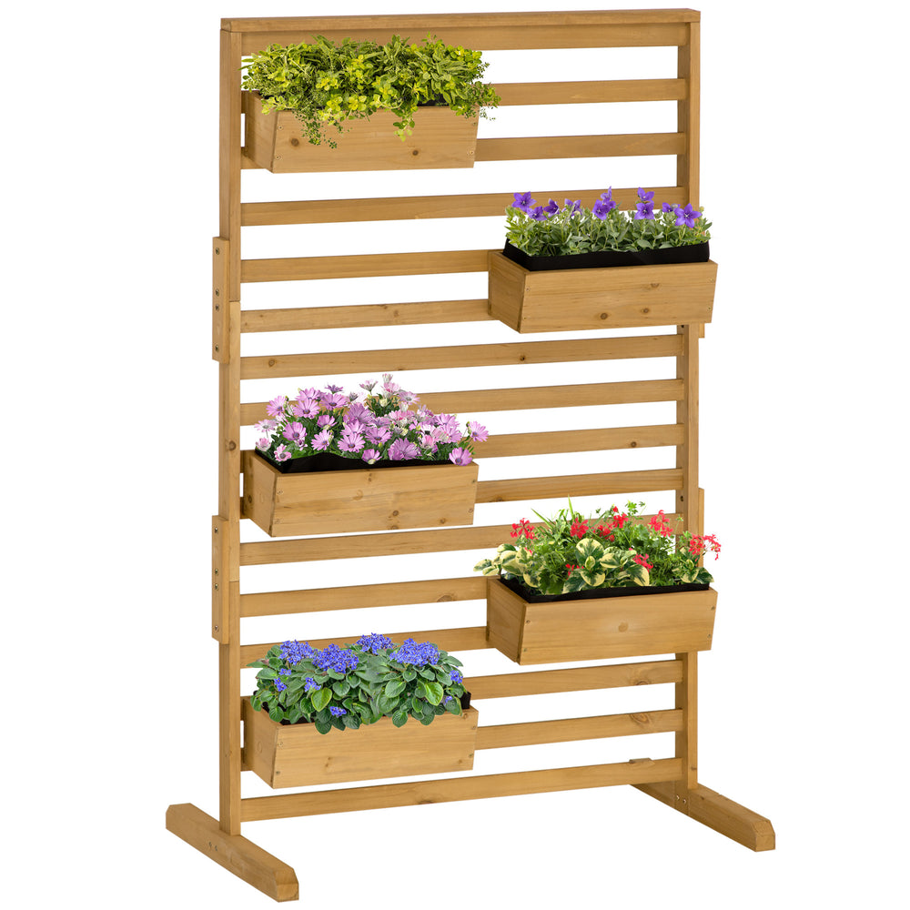 Outsunny Wooden Plant Trellis Stand with 5 Hanging Planter Boxes, Freestanding Outdoor Plant Stand for Patio, Garden, Balcony, Porch Media 1