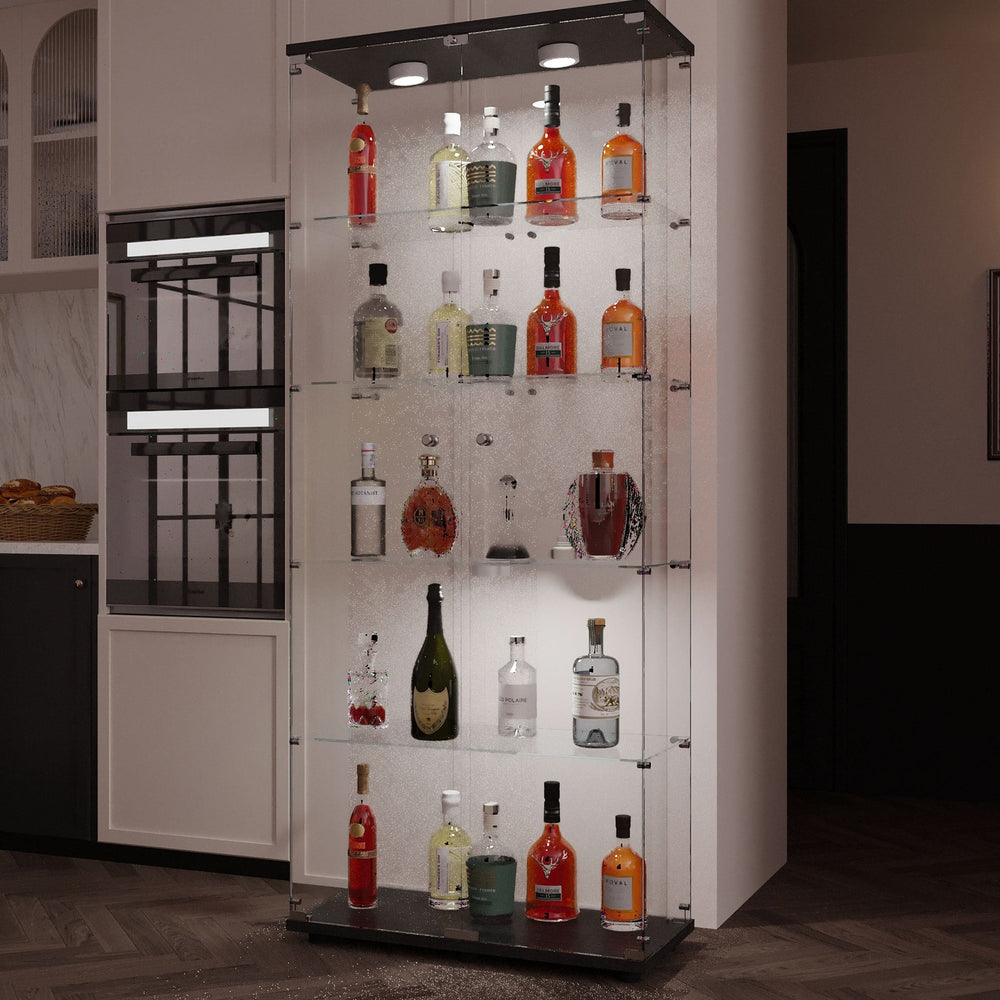 Glass Display Cabinet Tempered Glass Contemporary Living Room Black Media 2