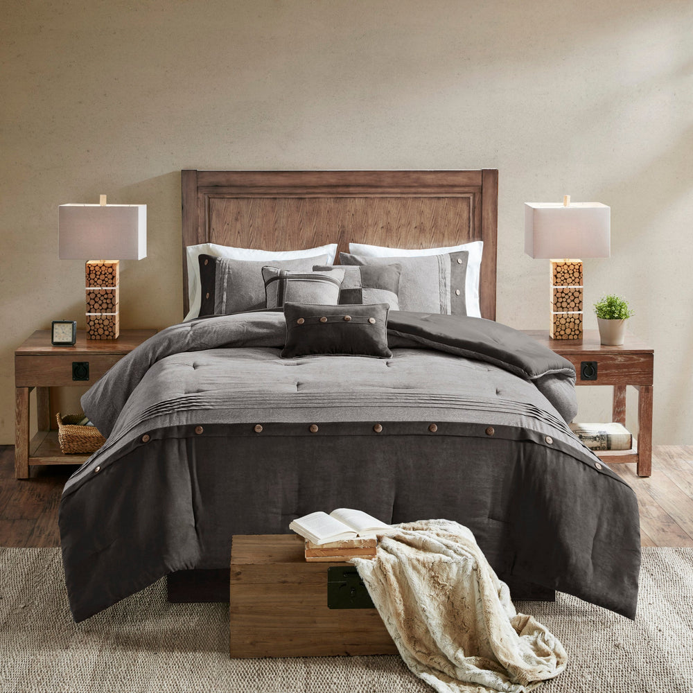 7 Piece Faux Suede Comforter Set Grey King Media 2
