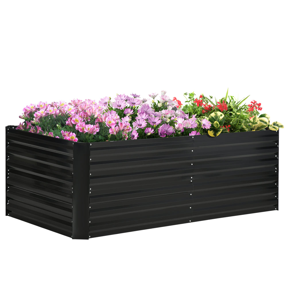 Outsunny Galvanized Raised Garden Bed Kit with Reinforcing Bars, Large and Tall Metal Planter Box for Vegetables, Flowers and Herbs, 6' x 3' x 2', Black Media 1