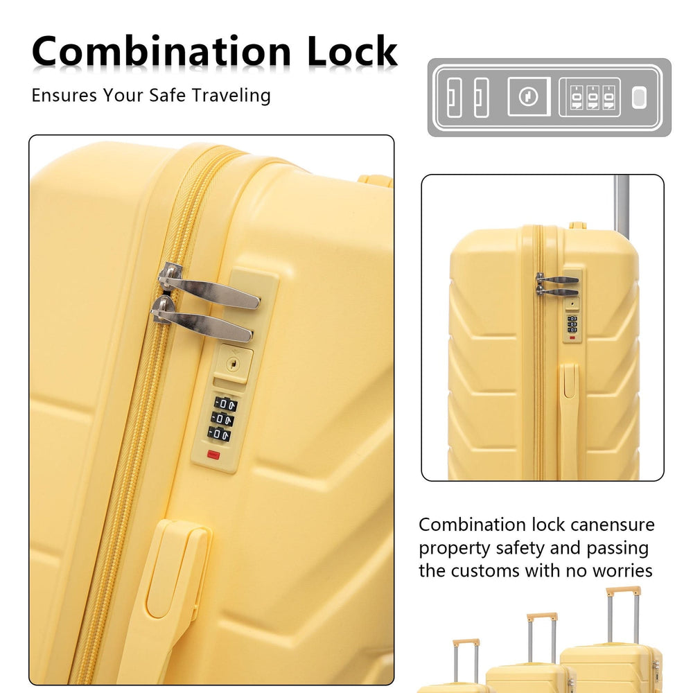 ABS Luggage Set Spinner Wheel 3-Piece Yellow Waterproof Travel Case 20 24 28 Inch Media 7