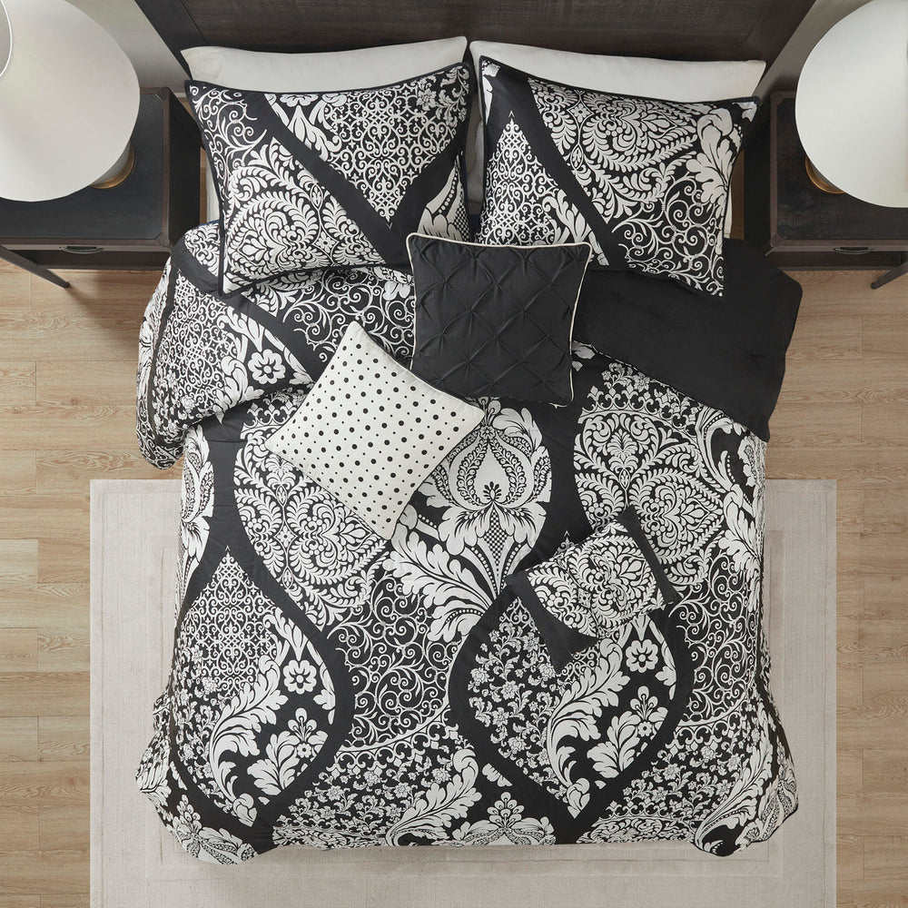 7 Piece Cotton Printed Comforter Set Black Cal King Media 3
