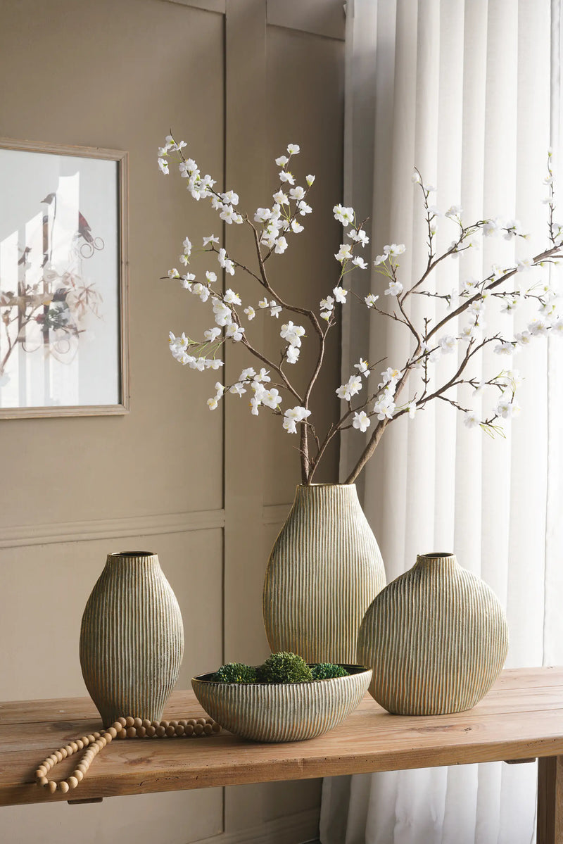 Ceramic Accent Vase with Vertical Ribbed Texture