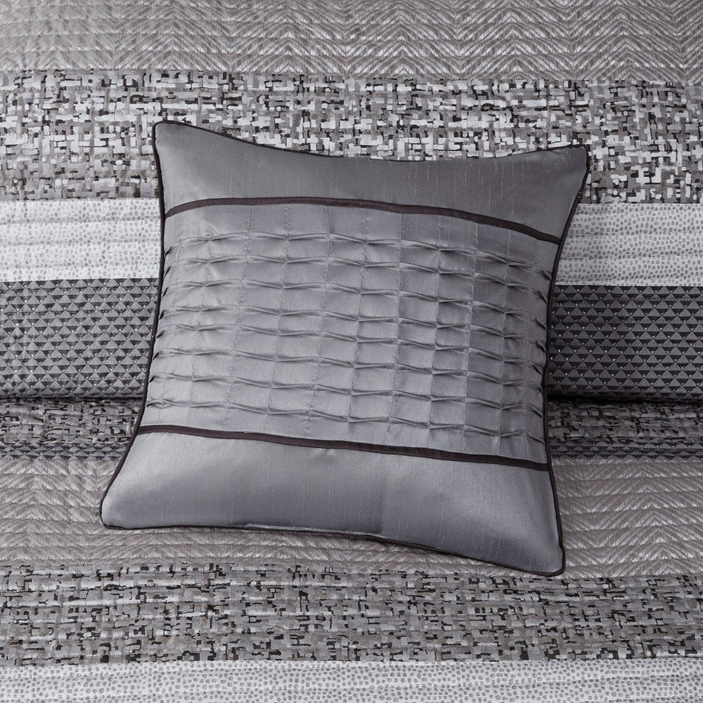 6 Piece Reversible Jacquard Quilt Set with Throw Pillows Grey/Taupe Full/Queen Media 4