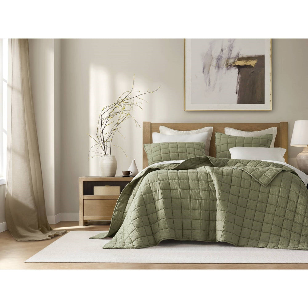 3-Piece King/Cal King Linen Garment Washed Quilt Set,Olive Green Media 13