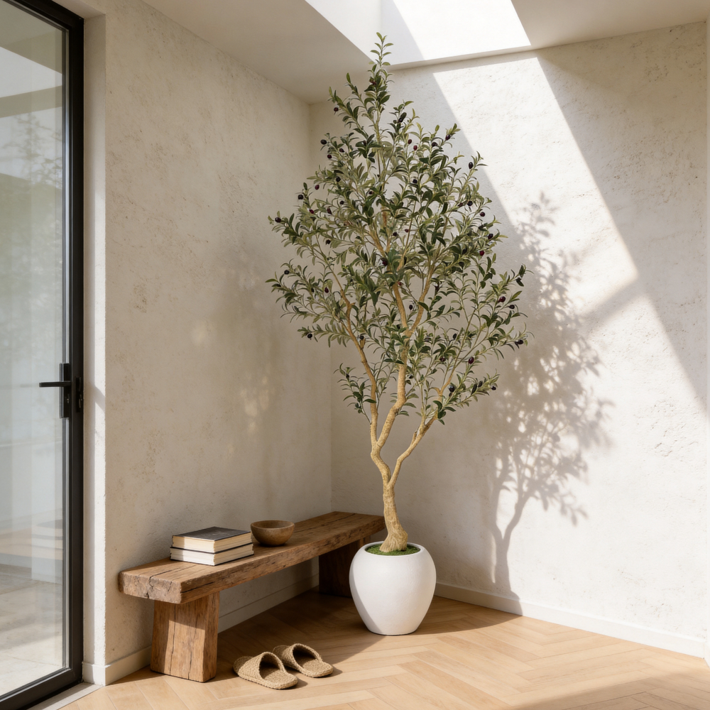 8.2FT Artificial Olive Tree With Big Decorative White Pot, Tall Indoor & Covered Outdoor Decorative Tree, 1pc/set Media 1
