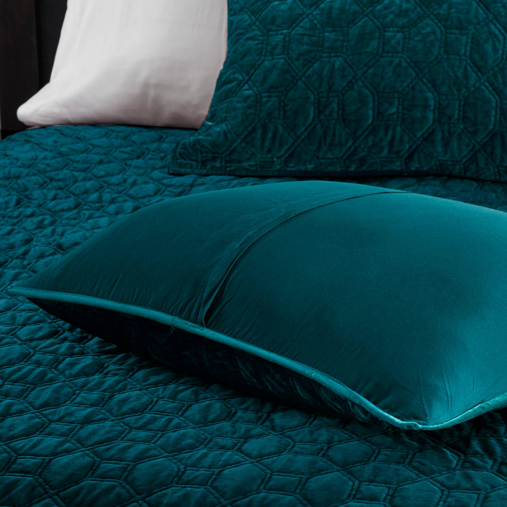 3 Piece Velvet Quilt Set Teal Full/Queen Media 10