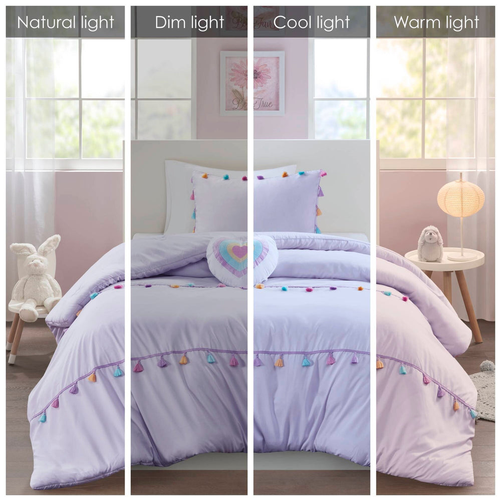Tassel Comforter Set with Heart Shaped Throw Pillow Full/Queen Media 5