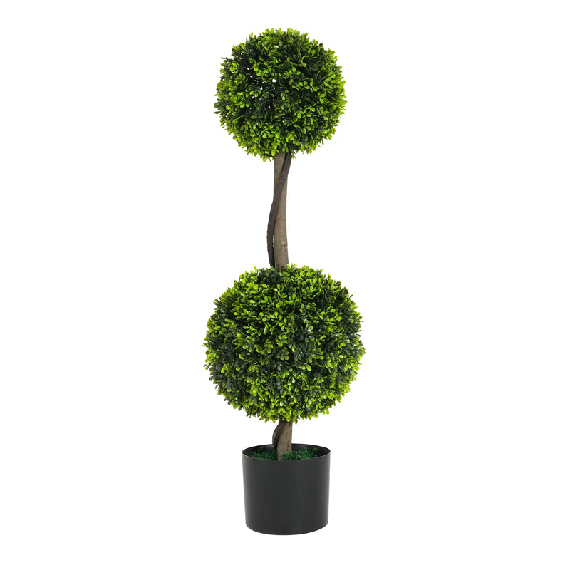 34' Artificial Topiary Boxwood Tree Double Ball with Black Plastic Pot, Set of 2