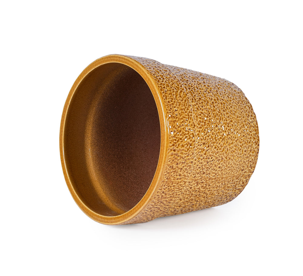 Handmade Ceramic Planter Set of 3, 15/12/9 Inch Diameter, Earth-Tone Speckled Glaze, for Orchids & Indoor Plants, Windowsill & Bookshelf Use, Breathable Clay Media 12