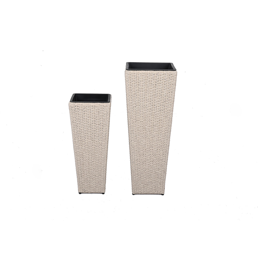 Outdoor PE Wicker Flower Pots, 2-Pcs Set, Beige Media 3