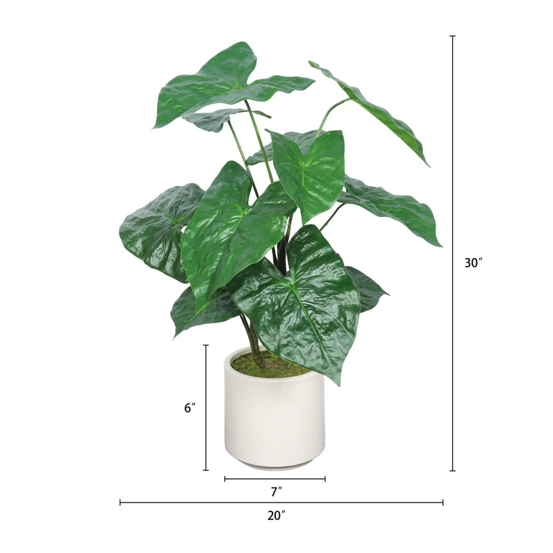 30'' Artificial Tropical Alocasia Leaf Plant With White Pot 2pc/set