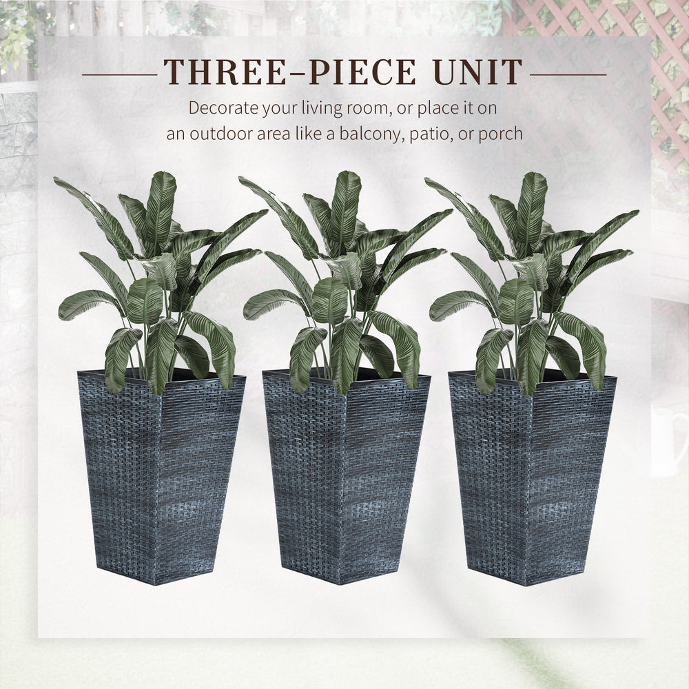 Outsunny Set of 3 Tall Planters with Drainage Hole, Outdoor Flower Pots, Indoor Planters for Porch, Front Door, Entryway, Patio and Deck, Gray Media 5
