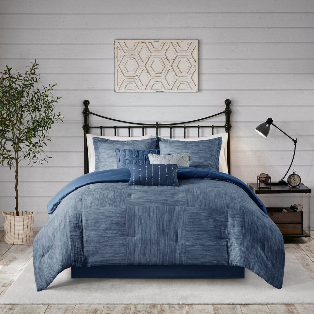 7 Piece Printed Seersucker Comforter Set Navy King Media 5