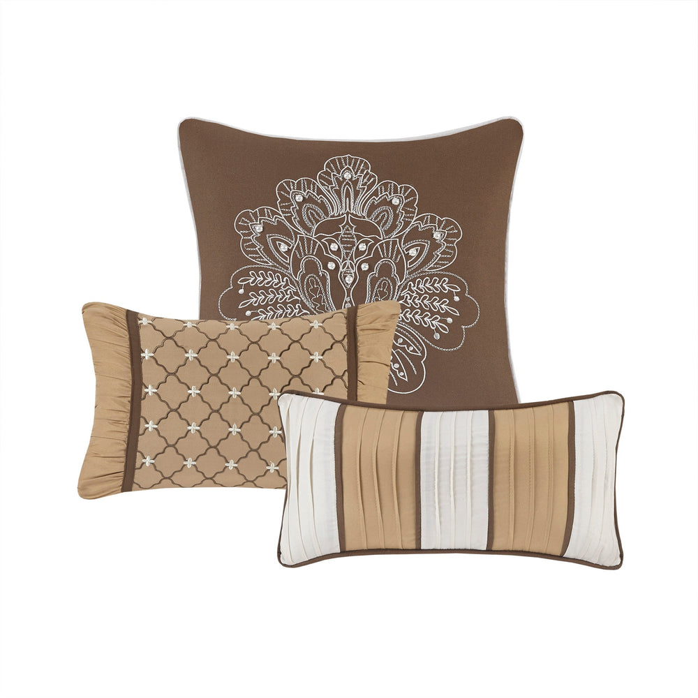 7 Piece Jacquard Comforter Set Brown/Gold Cal King Media 13