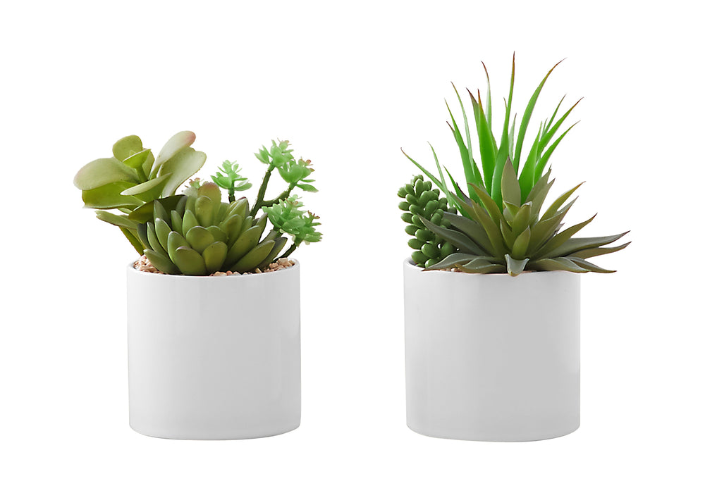 Artificial Plant, 7' Tall, Succulent, Indoor, Faux, Fake, Table, Greenery, Potted, Set Of 2, Decorative, Green Plants, White Ceramic Pots Media 2