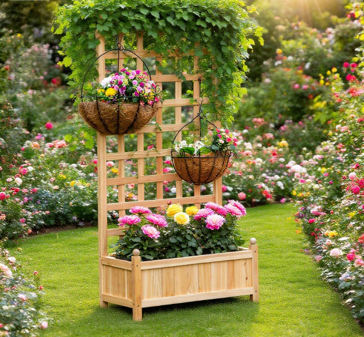 Flower shelf Wooden Raised Garden Bed , Outdoor Planter Box Media 2