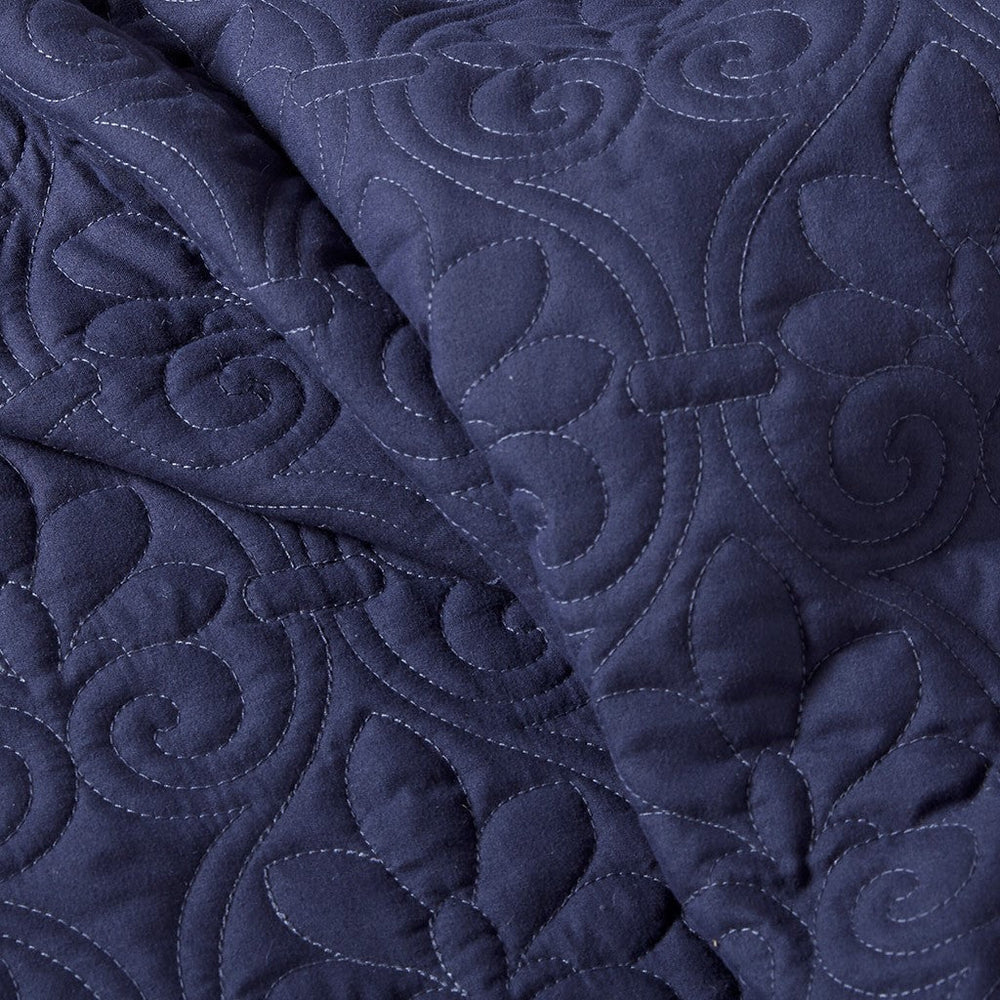3 Piece Split Corner Pleated Quilted Bedspread Navy Queen Media 6