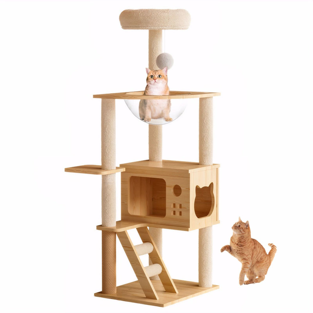 48.8' Modern Cat Tower, Wood Cat Tree Tower for Indoor Cats, Cat Tree with Sisal-Covered Scratching Posts and Top Perch, Cat Condo with Acrylic Hammock for Small Large Cats Media 6