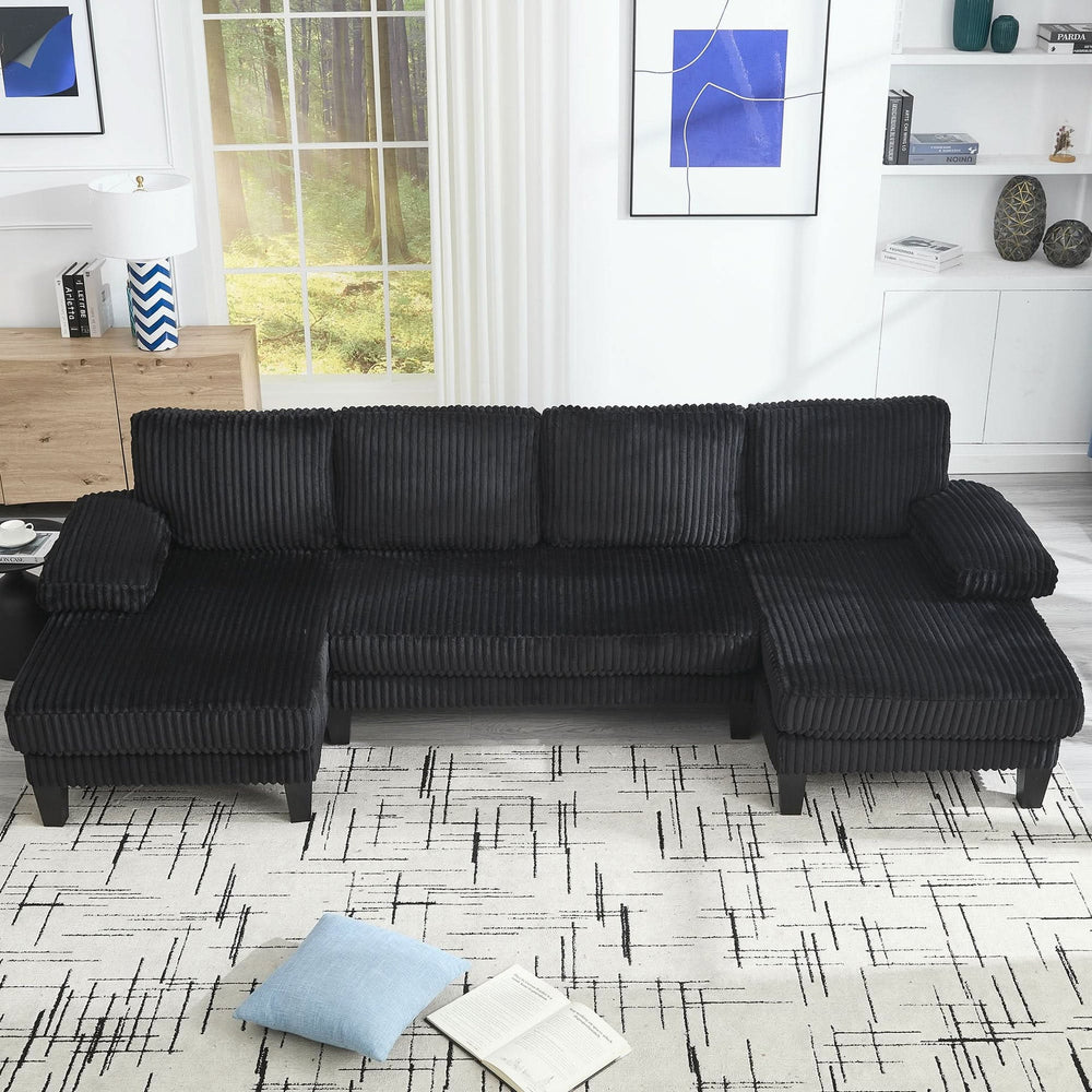 U Shaped Sofa Wood Frame Oversized Four-Seater Living Room Black Upholstery Media 7