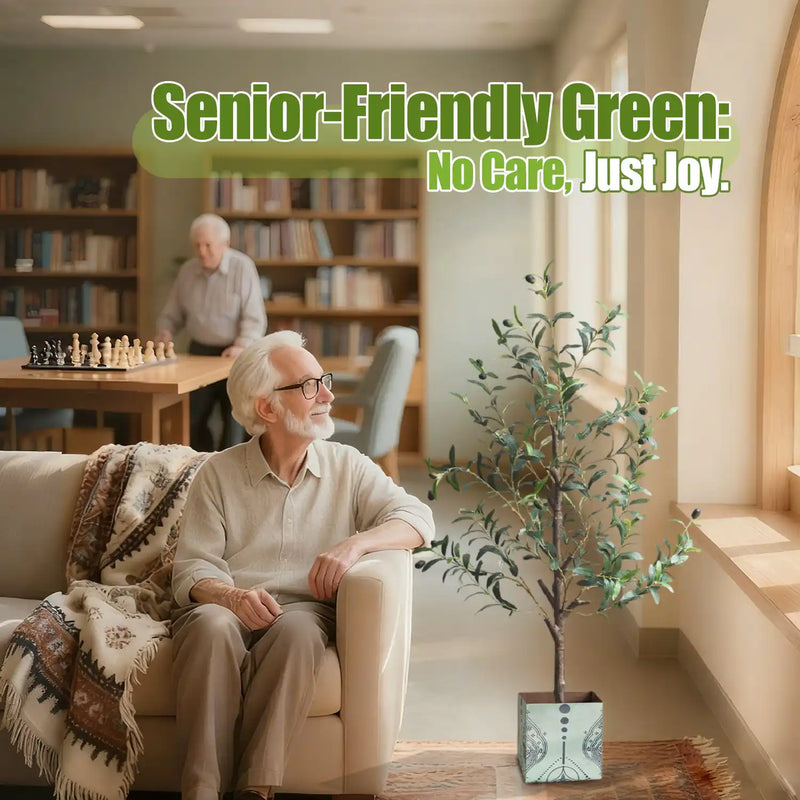 Artificial Olive Tree with Water Droplets: 4ft Potted Realistic Fake Plant Trees with Fruits for Indoor Home Room Office Balcony Decor