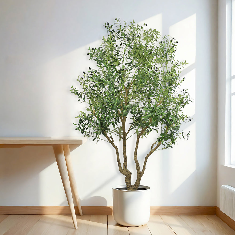 8FT Tall Artificial Olive Tree - Large Faux Potted Tree with Natural Trunk and Lifelike Olive Leaves and Fruit, Elegant Indoor/Outdoor Decorative Plant for Living Room, Office or Entryway, 1 pc/set Media 10