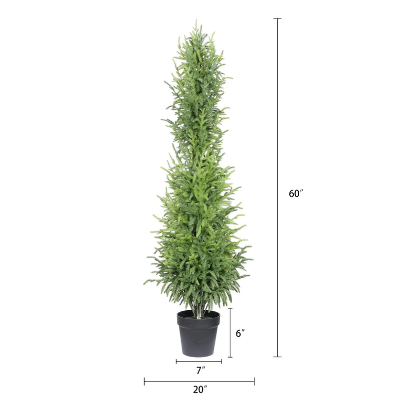 5' Artificial Real Touch Pine Tree in Black Plastic Pot, 2pc/set