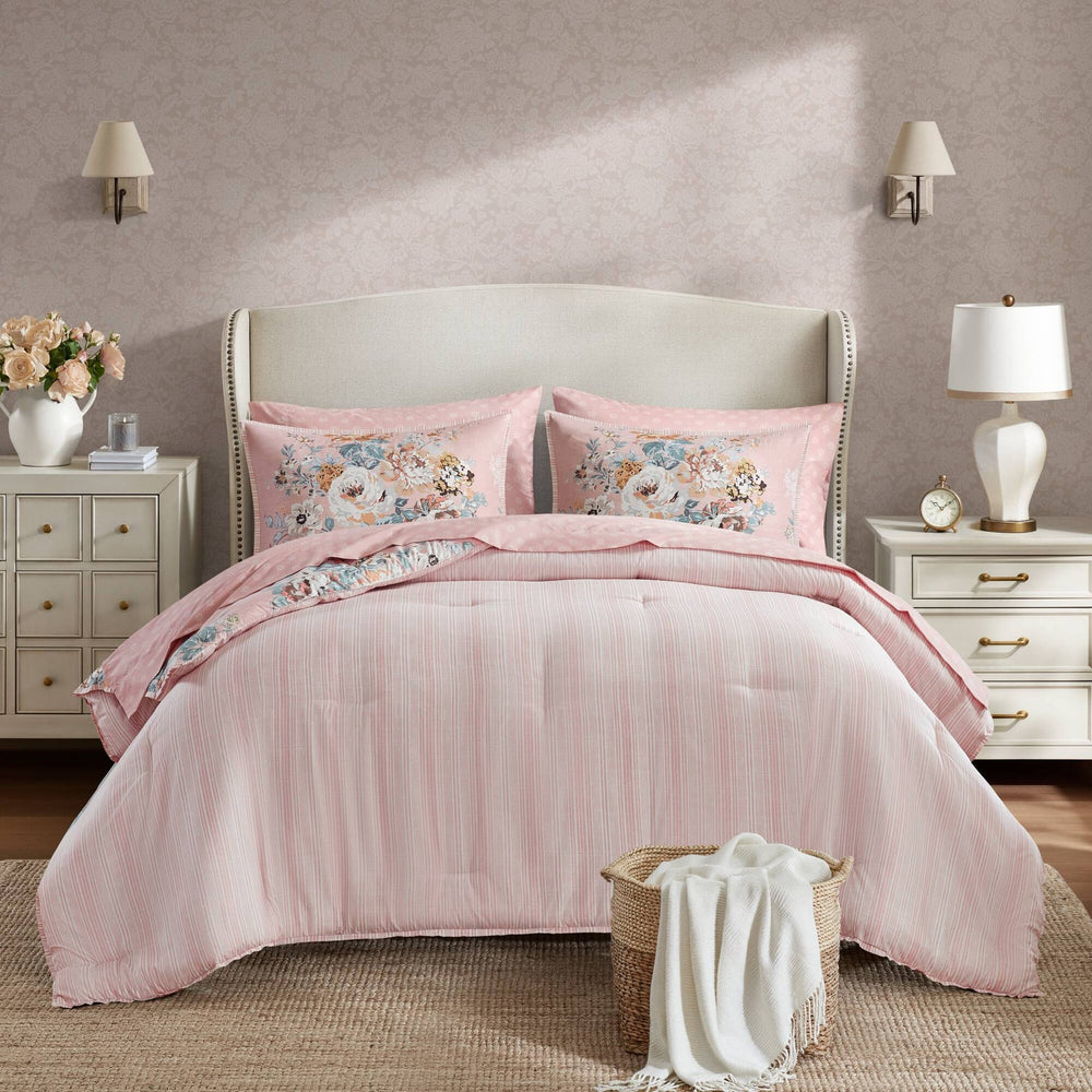 7-Piece Queen 7 Piece Vin -inspired Collection floral print,Pink Media 15